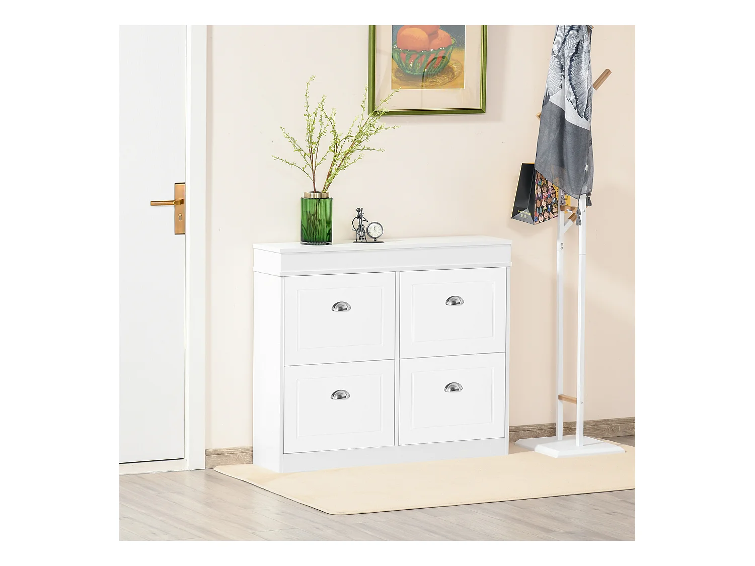 Armoire à chaussures meuble à chaussures rangement pour 32 paires dim. 98L x 24l x 83H cm  4 portes abattantes double niveau MDF blanc