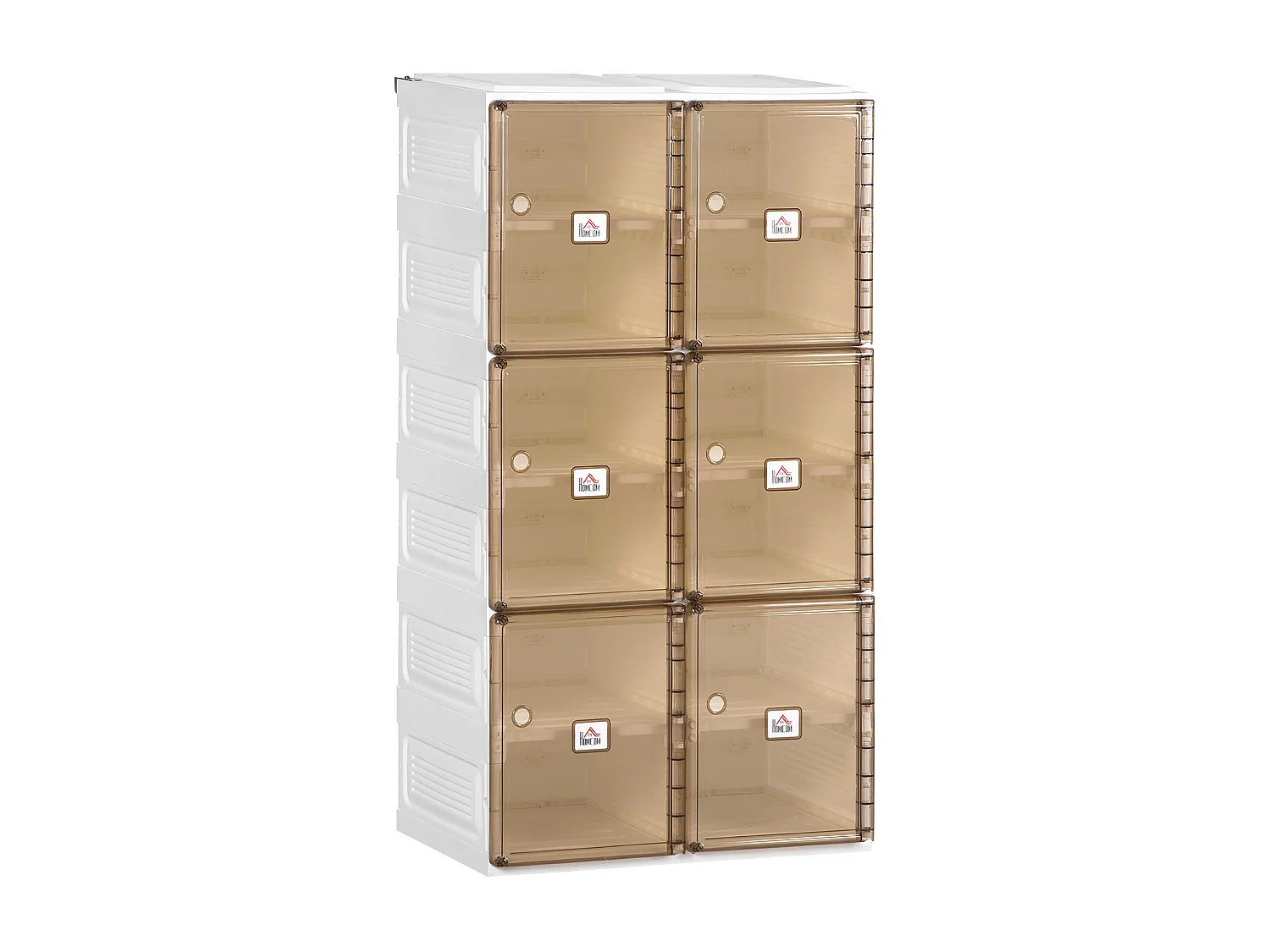 Meuble à chaussures pliant - 12 compartiments, 6 portes - dim. 53L x 34l x 100H cm - PP blanc marron transparent