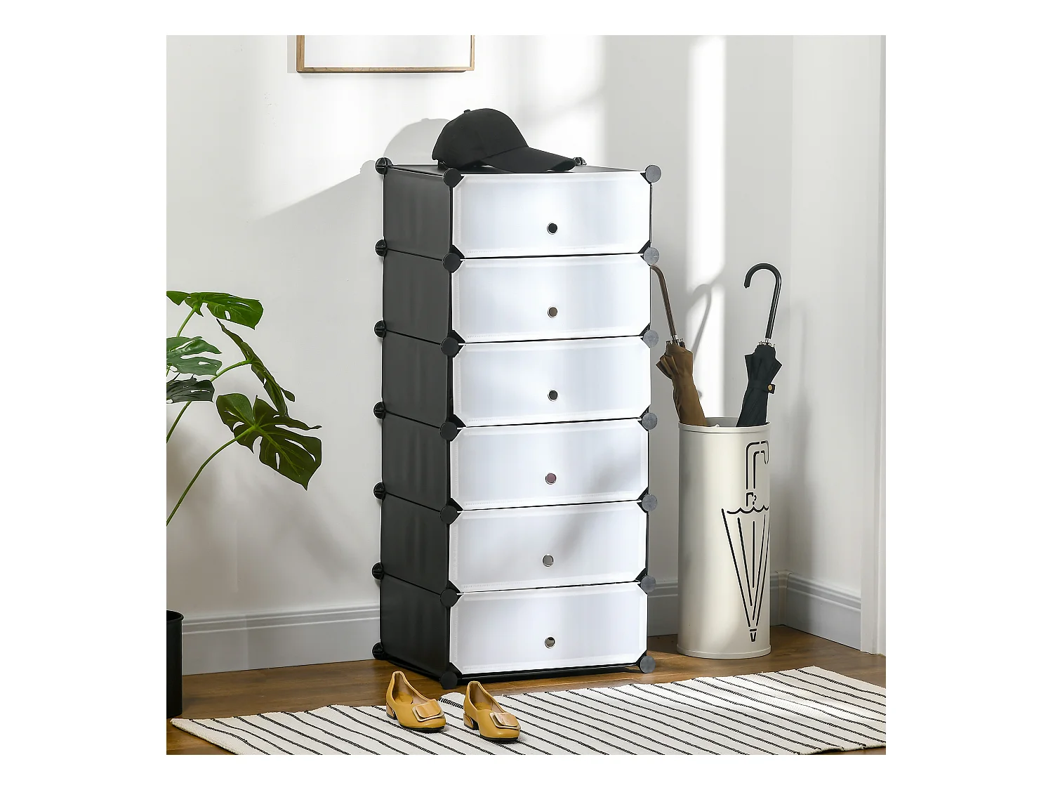 Meuble de rangement à chaussures modulable 6 casiers rectangulaires empilables - noir et blanc