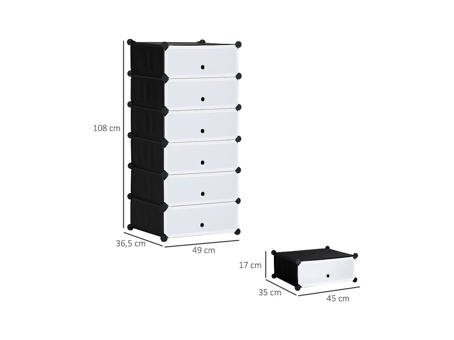 Meuble de rangement à chaussures modulable 6 casiers rectangulaires empilables - noir et blanc