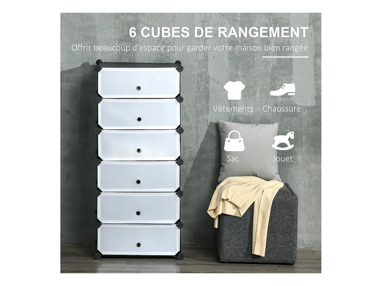 Meuble de rangement à chaussures modulable 6 casiers rectangulaires empilables - noir et blanc