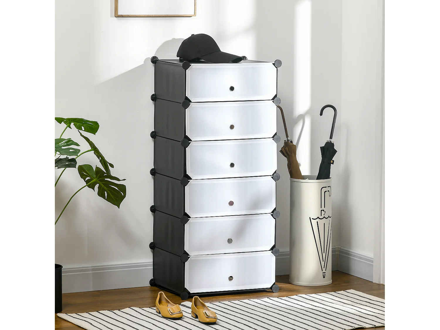 Meuble de rangement à chaussures modulable 6 casiers rectangulaires empilables - noir et blanc