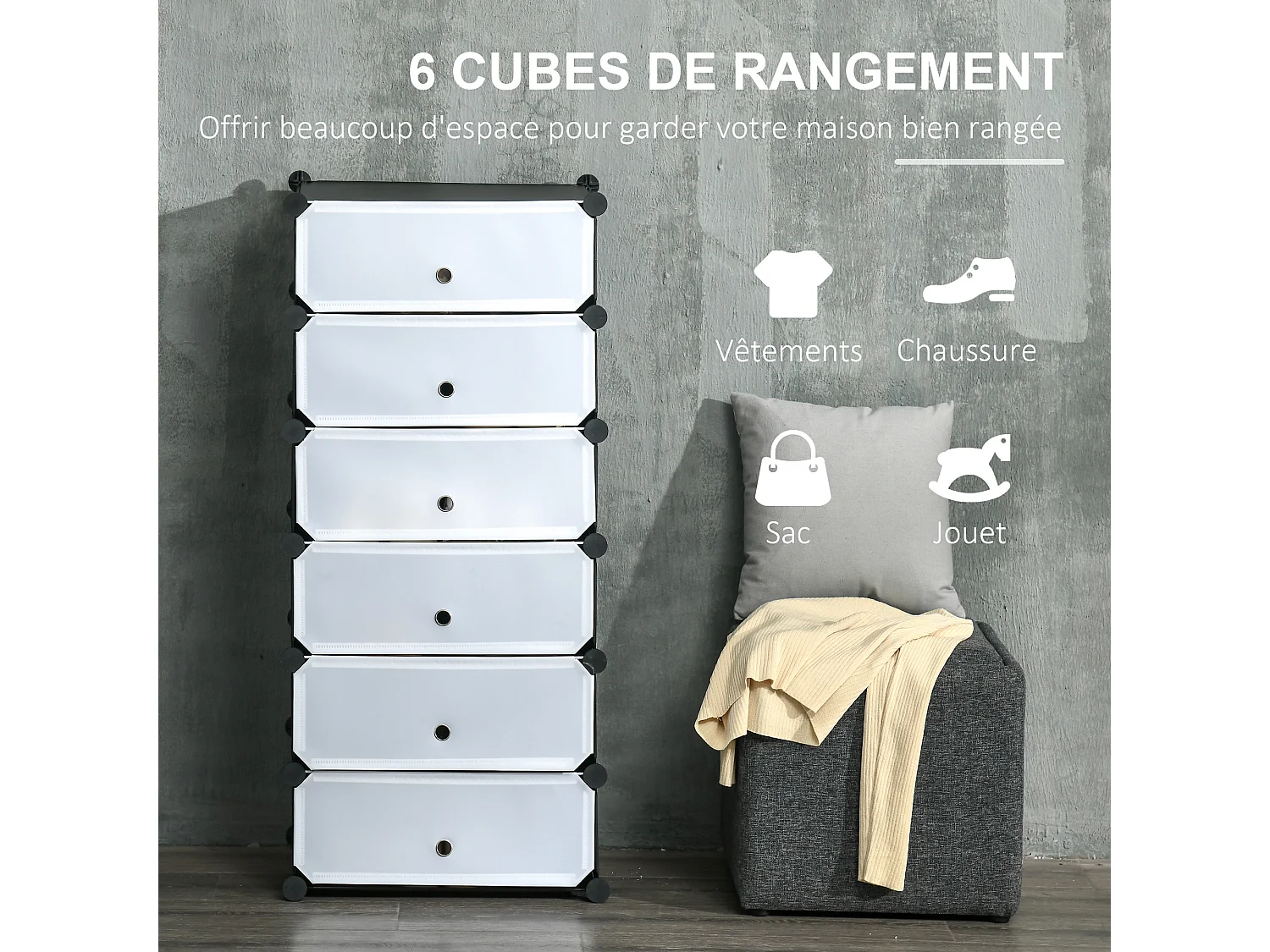 Meuble de rangement à chaussures modulable 6 casiers rectangulaires empilables - noir et blanc