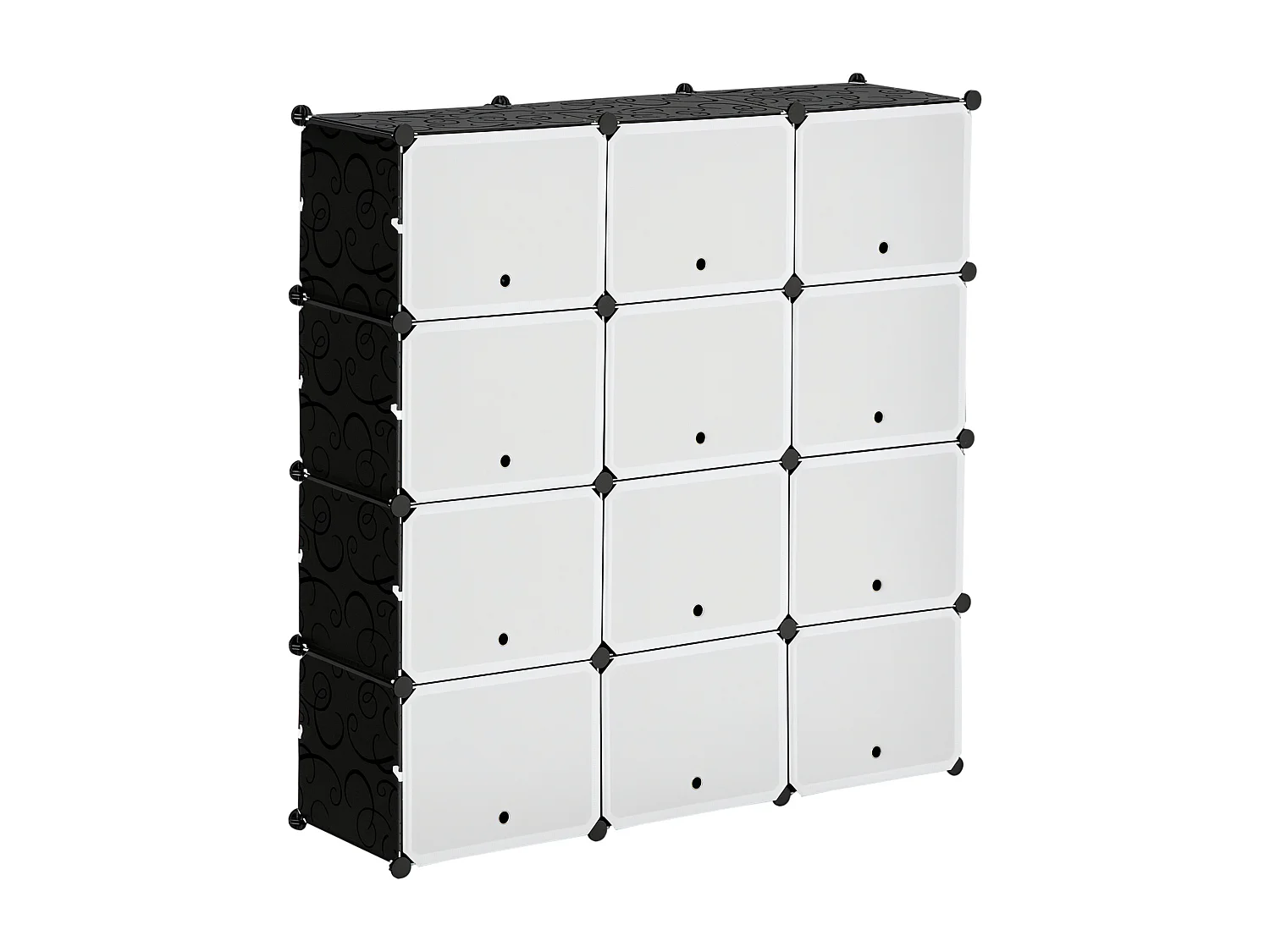 Meuble de rangement - meuble à chaussures modulable 12 casiers avec portes et étagères - dim. 125L x 32l x 125H cm - PP noir blanc