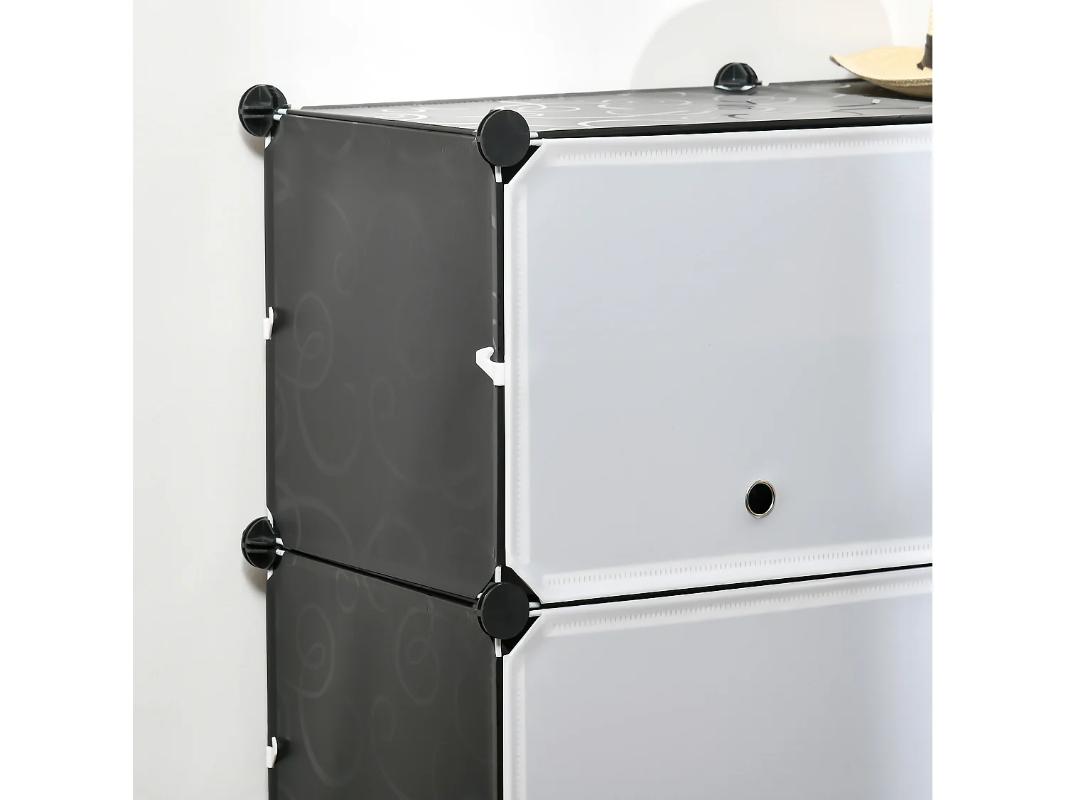 Meuble de rangement - meuble à chaussures modulable 12 casiers avec portes et étagères - dim. 125L x 32l x 125H cm - PP noir blanc