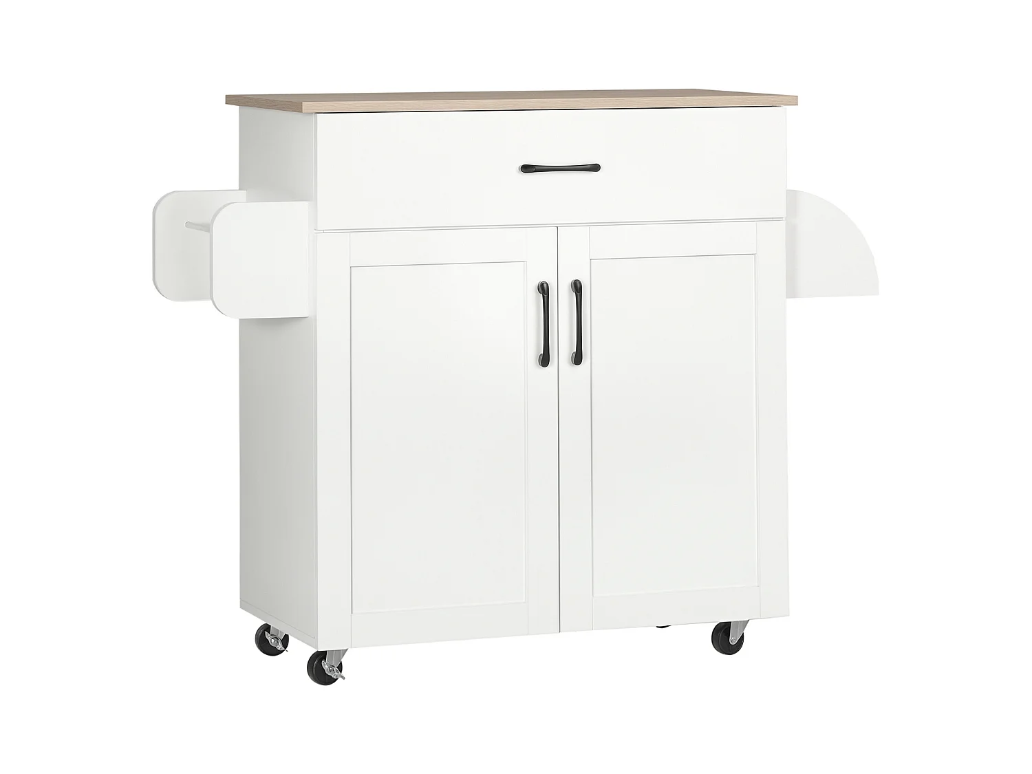 Desserte de cuisine 2 portes avec étagère tiroir coulissant porte-torchons étagère épices blanc aspect chêne clair