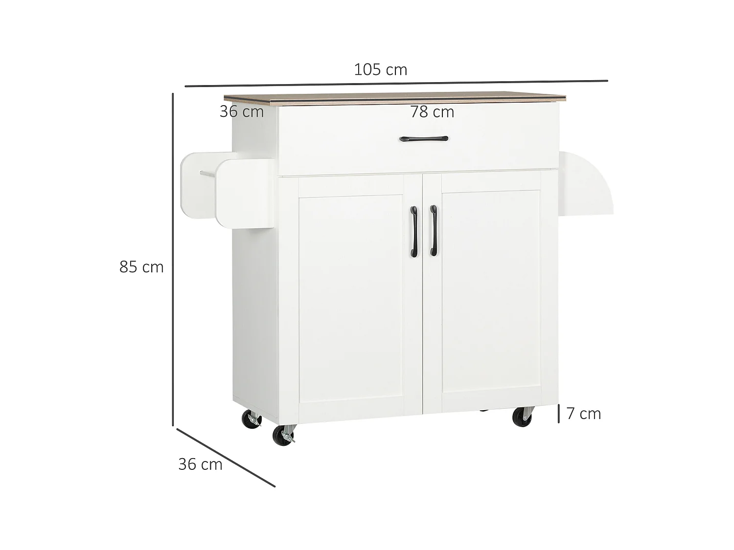 Desserte de cuisine 2 portes avec étagère tiroir coulissant porte-torchons étagère épices blanc aspect chêne clair