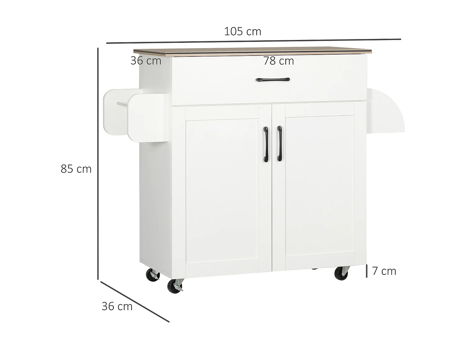 Desserte de cuisine 2 portes avec étagère tiroir coulissant porte-torchons étagère épices blanc aspect chêne clair