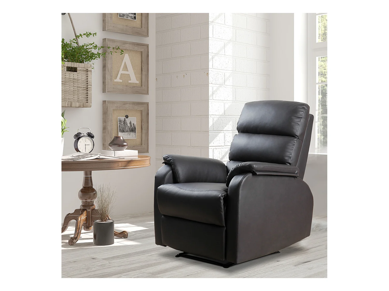 Fauteuil de relaxation inclinable avec repose-pied ajustable revêtement synthétique brun foncé