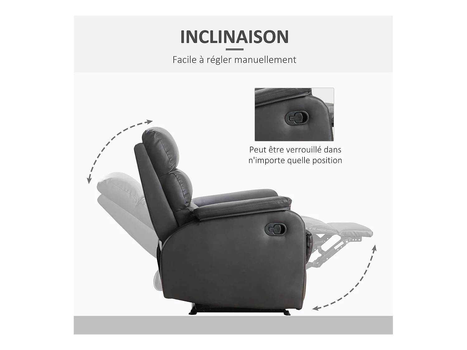 Fauteuil de relaxation inclinable avec repose-pied ajustable revêtement synthétique brun foncé
