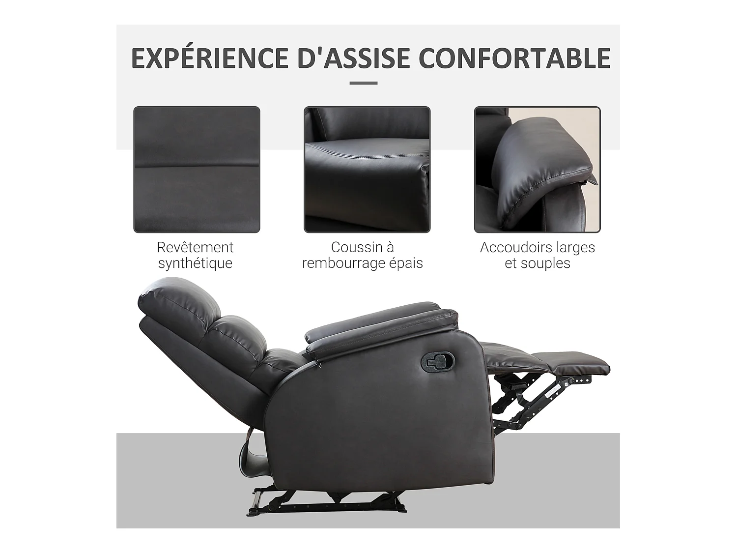 Fauteuil de relaxation inclinable avec repose-pied ajustable revêtement synthétique brun foncé