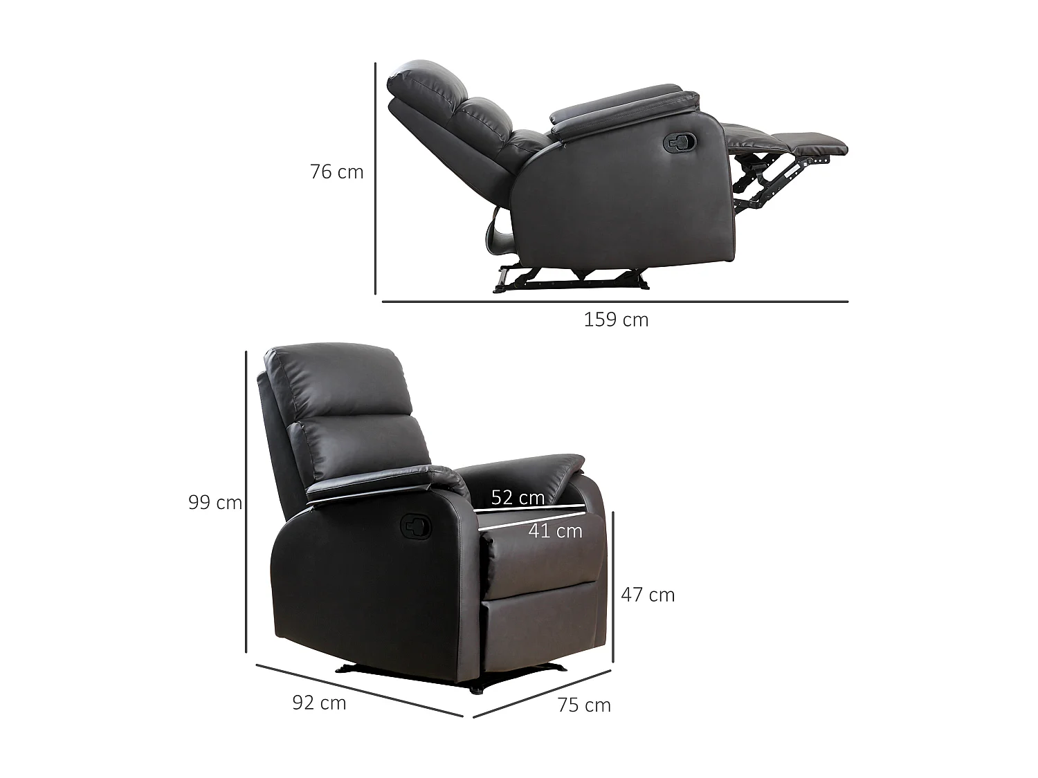Fauteuil de relaxation inclinable avec repose-pied ajustable revêtement synthétique brun foncé