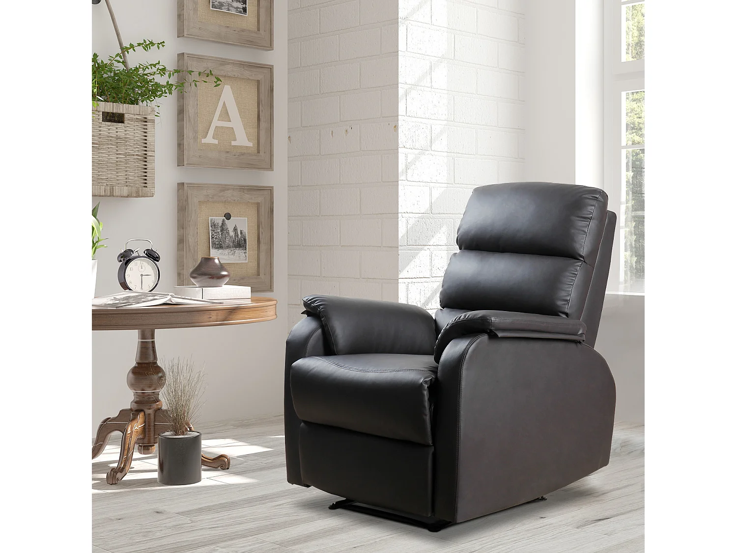 Fauteuil de relaxation inclinable avec repose-pied ajustable revêtement synthétique brun foncé
