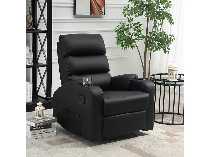 Fauteuil de relaxation inclinable avec repose-pied ajustable revêtement synthétique noir