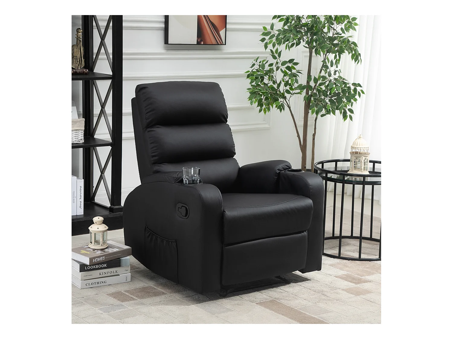 Fauteuil de relaxation inclinable avec repose-pied ajustable revêtement synthétique noir