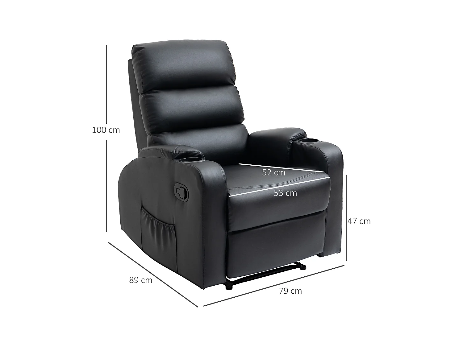 Fauteuil de relaxation inclinable avec repose-pied ajustable revêtement synthétique noir