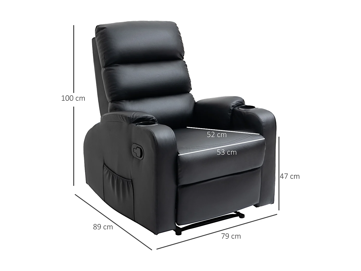 Fauteuil de relaxation inclinable avec repose-pied ajustable revêtement synthétique noir