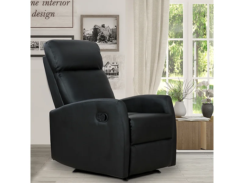 Fauteuil de relaxation inclinable 170° avec repose-pied ajustable revêtement synthétique noir