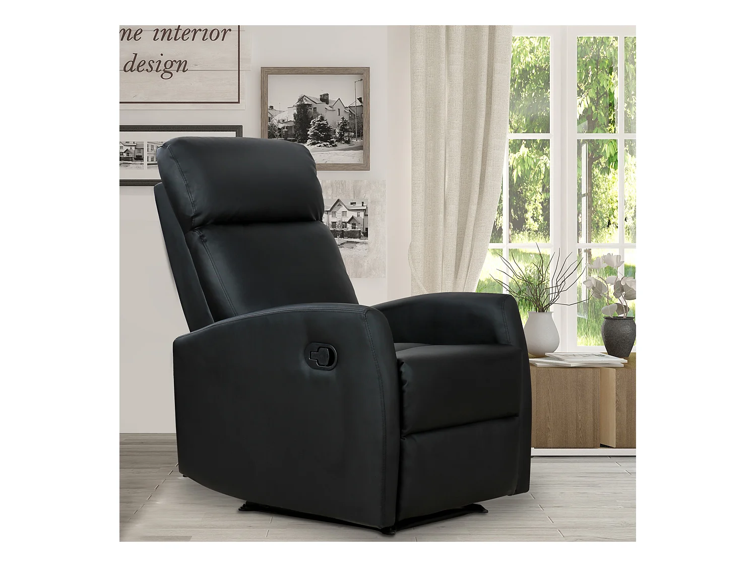 Fauteuil de relaxation inclinable 170° avec repose-pied ajustable revêtement synthétique noir