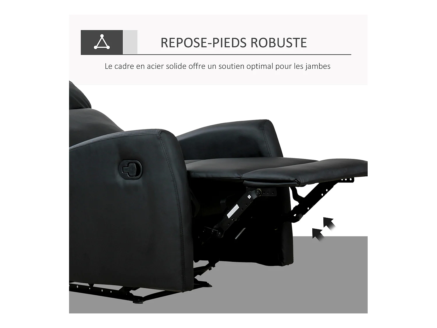 Fauteuil de relaxation inclinable 170° avec repose-pied ajustable revêtement synthétique noir