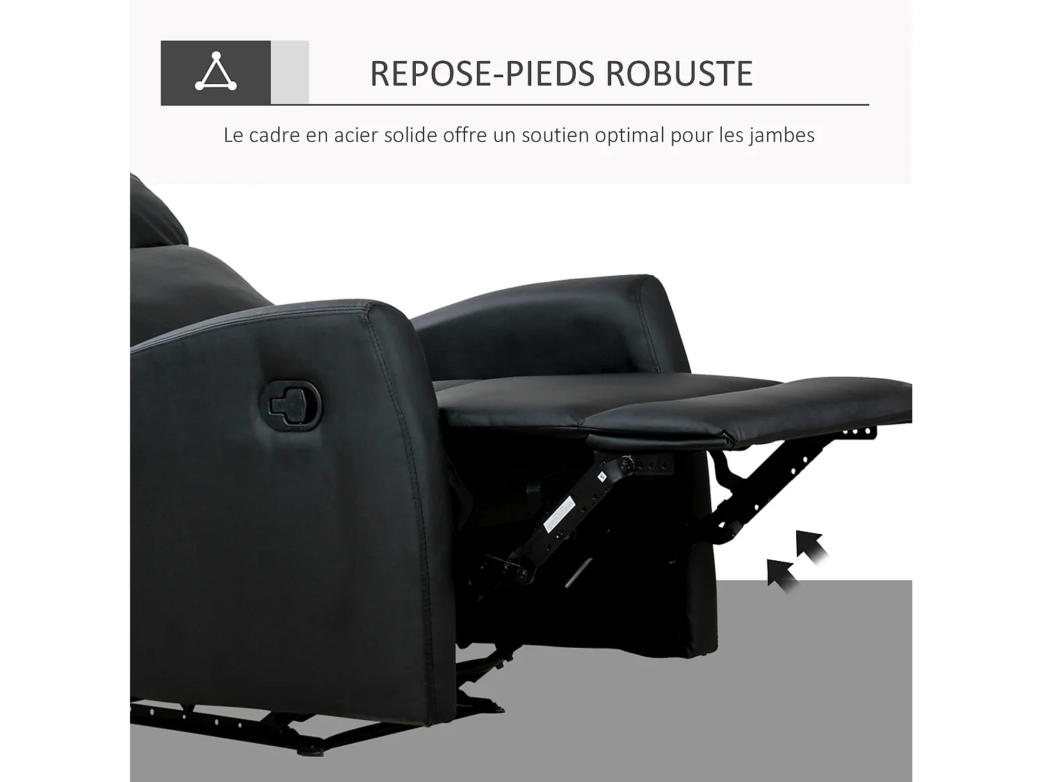 Fauteuil de relaxation inclinable 170° avec repose-pied ajustable revêtement synthétique noir