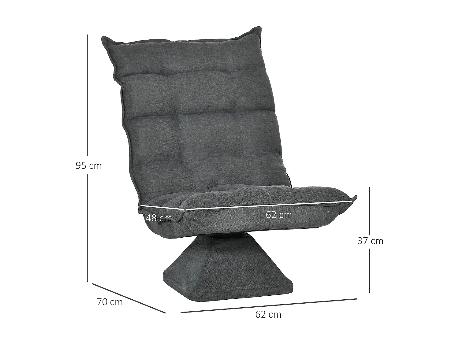 Fauteuil relax grand confort pivotant inclinaison réglable 5 niv. épais garnissage mousse haute densité tissu velours microfibre gris