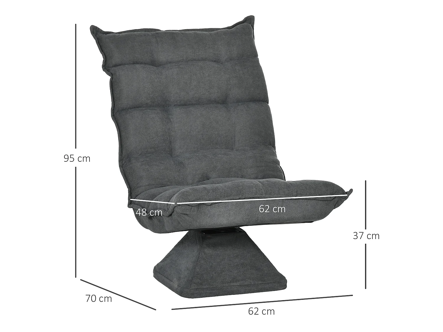 Fauteuil relax grand confort pivotant inclinaison réglable 5 niv. épais garnissage mousse haute densité tissu velours microfibre gris