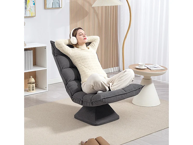 Fauteuil relax grand confort pivotant inclinaison réglable 5 niv. épais garnissage mousse haute densité tissu velours microfibre gris