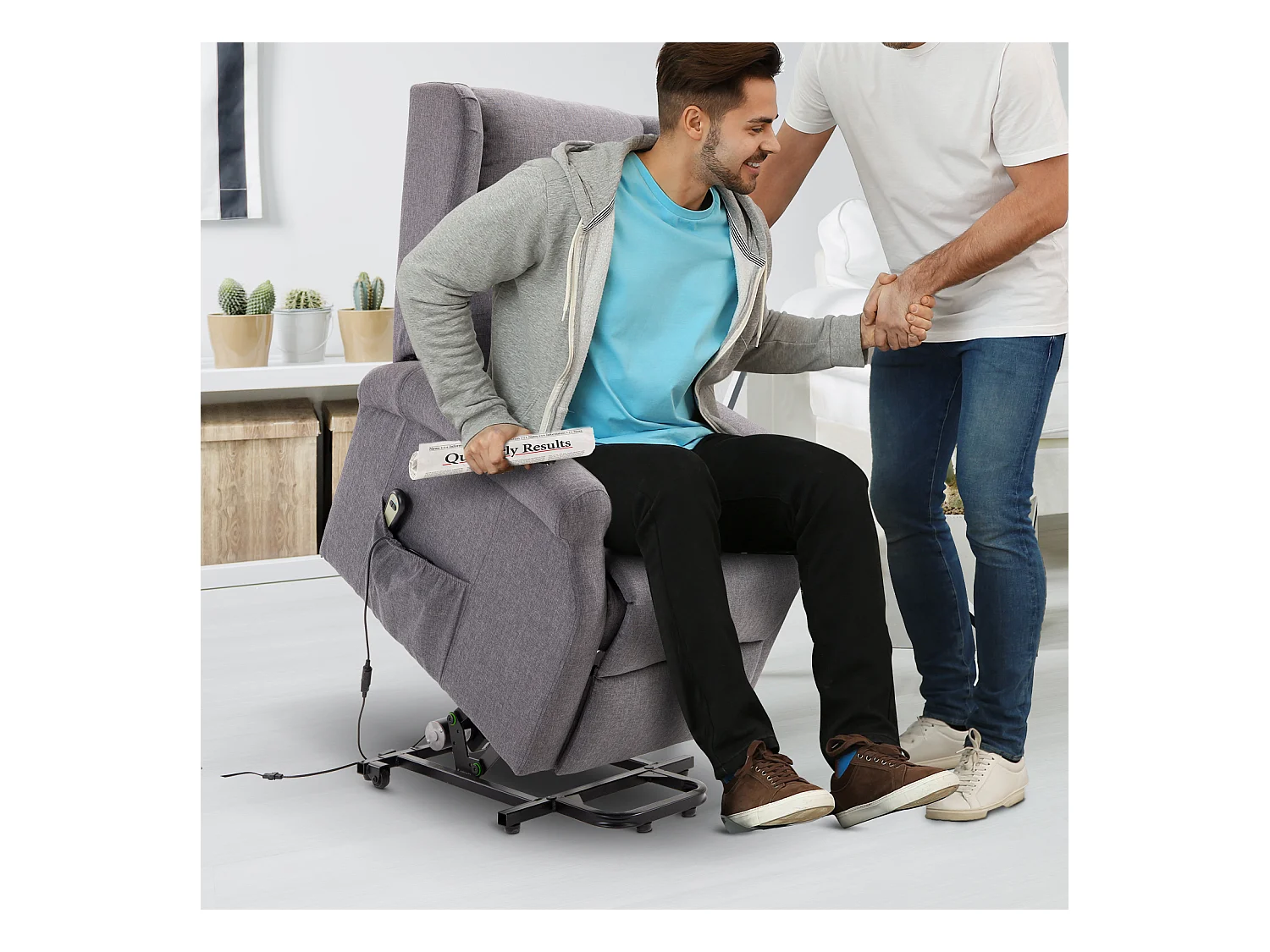 Fauteuil de relaxation électrique fauteuil releveur inclinable avec repose-pied ajustable lin gris chiné