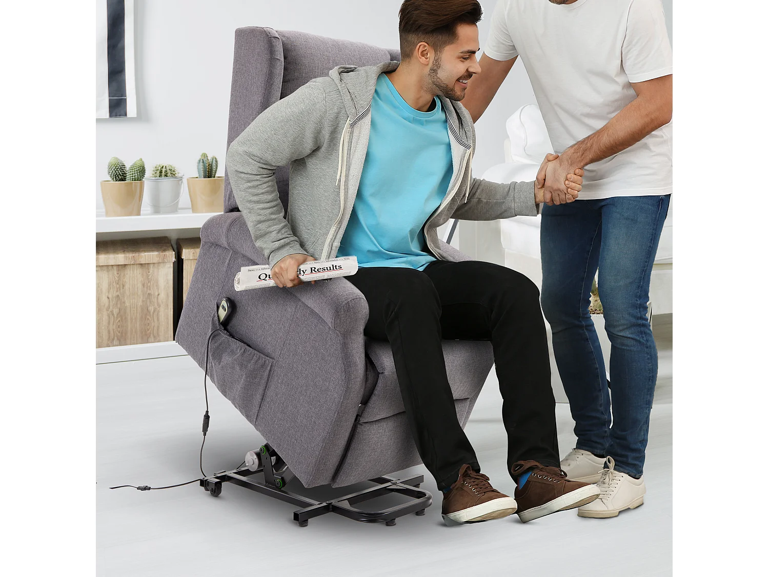 Fauteuil de relaxation électrique fauteuil releveur inclinable avec repose-pied ajustable lin gris chiné