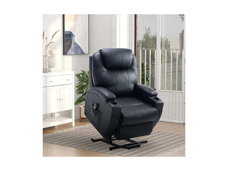 Fauteuil releveur électrique fauteuil de relaxation inclinable repose-pied relevable grand confort télécommande revêtement synthétique noir