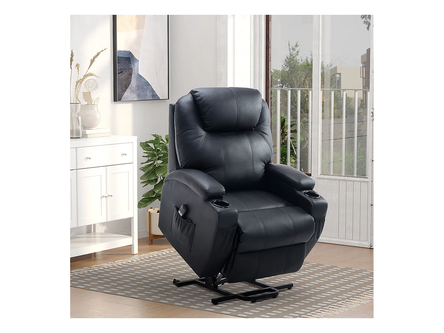 Fauteuil releveur électrique fauteuil de relaxation inclinable repose-pied relevable grand confort télécommande revêtement synthétique noir