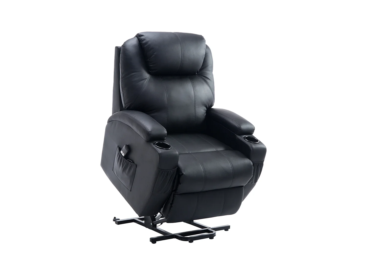 Fauteuil releveur électrique fauteuil de relaxation inclinable repose-pied relevable grand confort télécommande revêtement synthétique noir