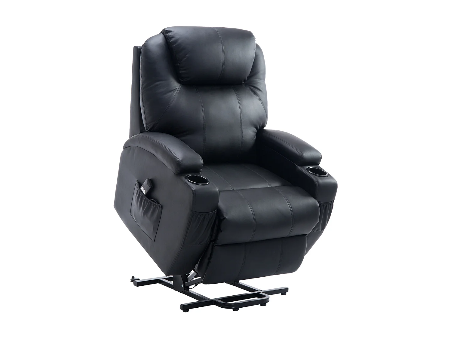 Fauteuil releveur électrique fauteuil de relaxation inclinable repose-pied relevable grand confort télécommande revêtement synthétique noir