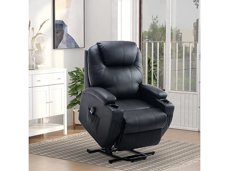 Fauteuil releveur électrique fauteuil de relaxation inclinable repose-pied relevable grand confort télécommande revêtement synthétique noir