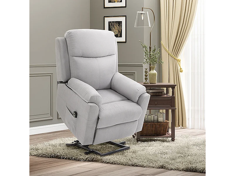 Fauteuil de relaxation électrique - fauteuil releveur inclinable avec repose-pied ajustable et télécommande - tissu aspect lin gris clair