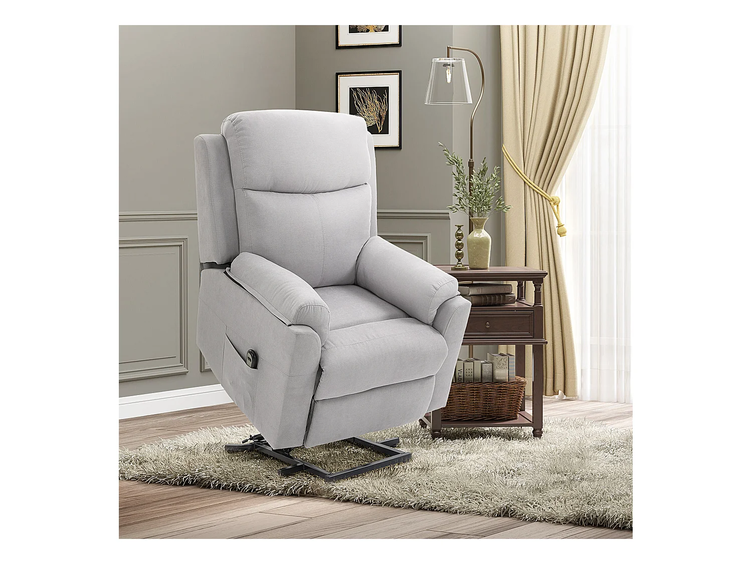 Fauteuil de relaxation électrique - fauteuil releveur inclinable avec repose-pied ajustable et télécommande - tissu aspect lin gris clair