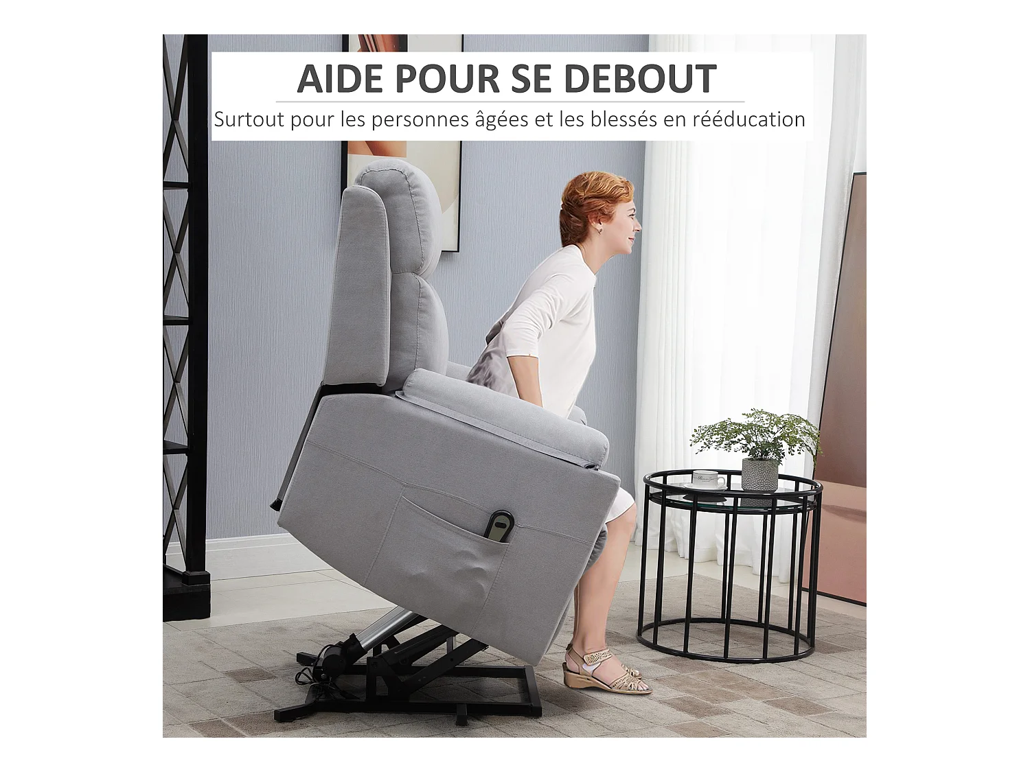 Fauteuil de relaxation électrique - fauteuil releveur inclinable avec repose-pied ajustable et télécommande - tissu aspect lin gris clair