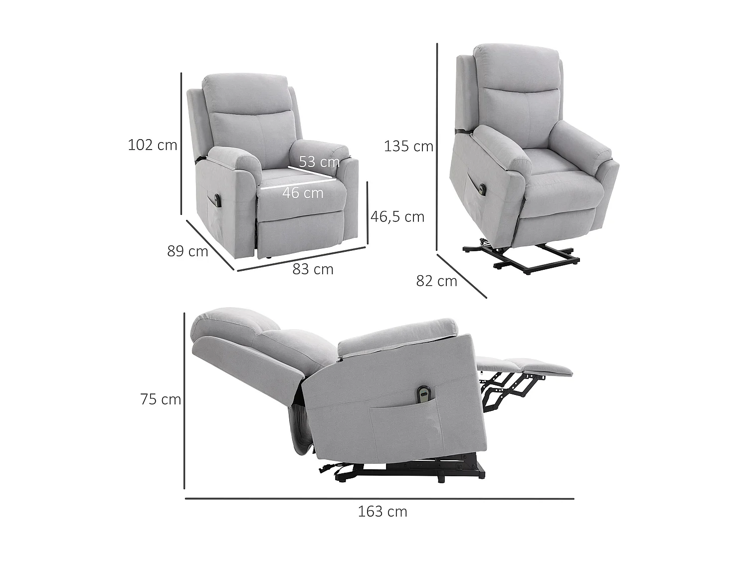 Fauteuil de relaxation électrique - fauteuil releveur inclinable avec repose-pied ajustable et télécommande - tissu aspect lin gris clair