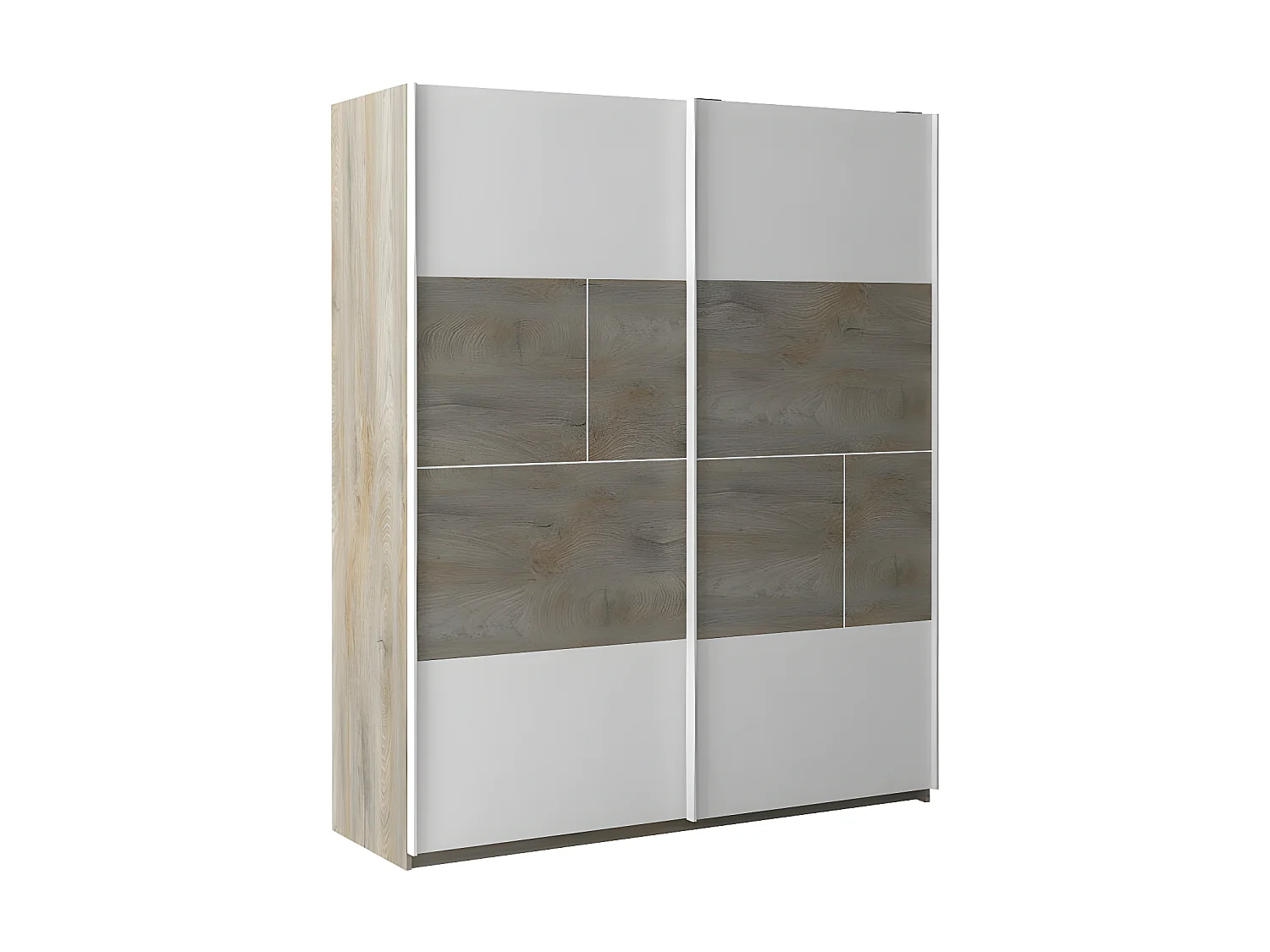 Armoire 2 portes coulissantes Chêne délavé/Blanc mat - FLORINE