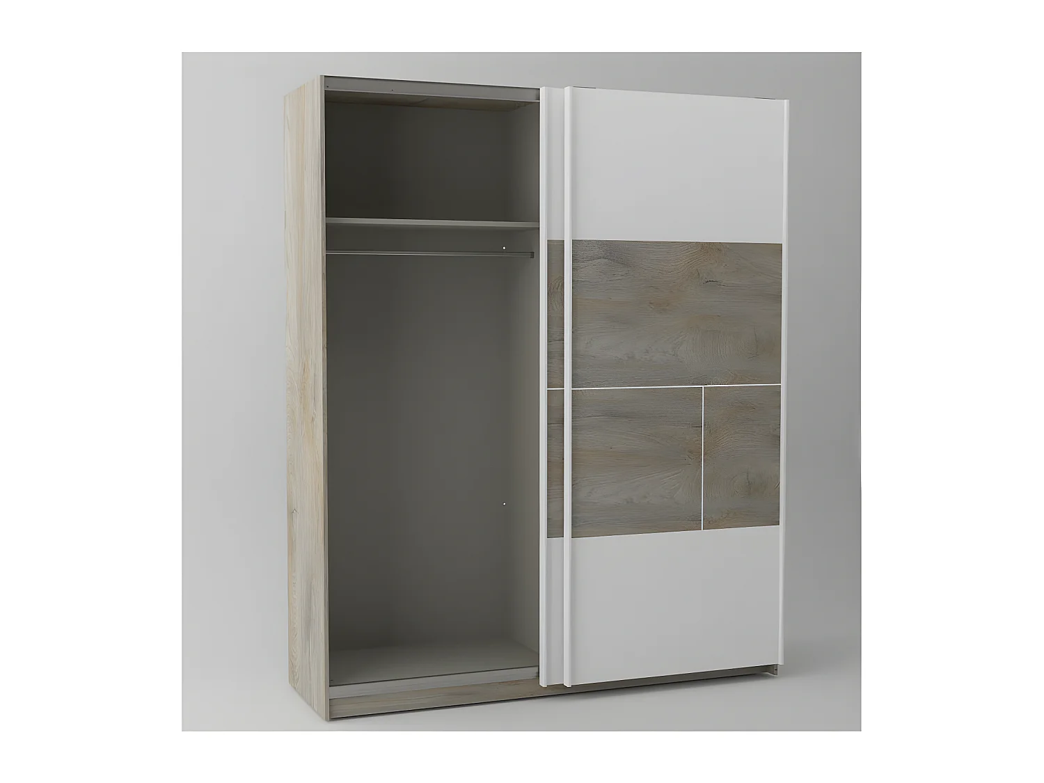 Armoire 2 portes coulissantes Chêne délavé/Blanc mat - FLORINE