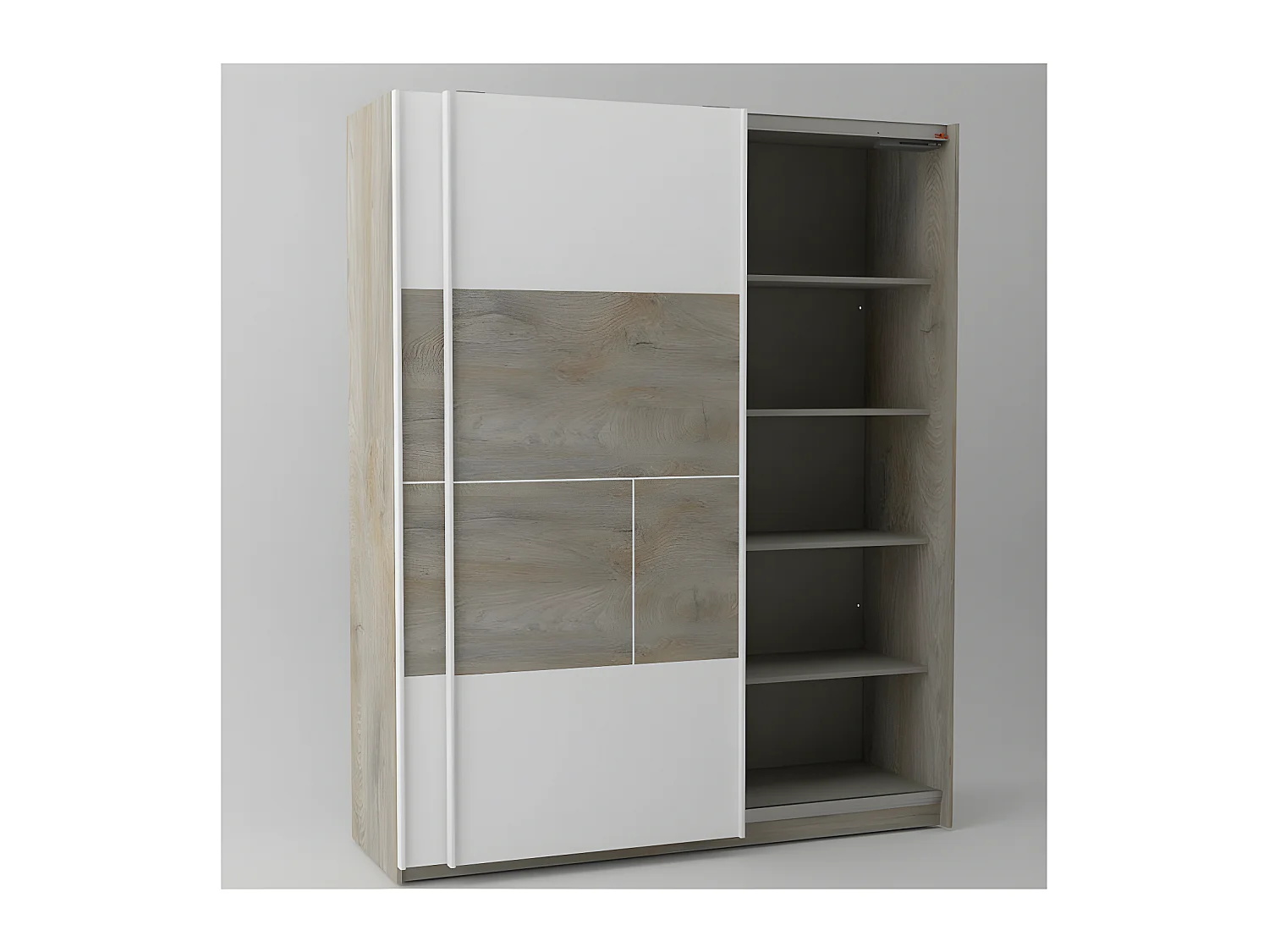 Armoire 2 portes coulissantes Chêne délavé/Blanc mat - FLORINE