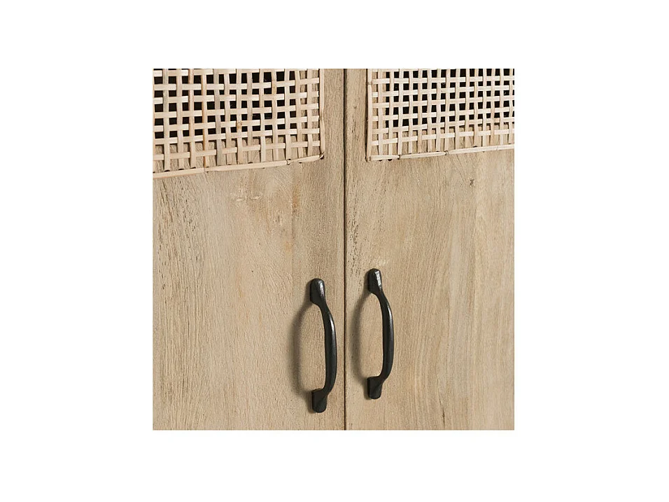 Armoire 3 portes 4 tiroirs en Rotin/Bois/Métal - DALIA