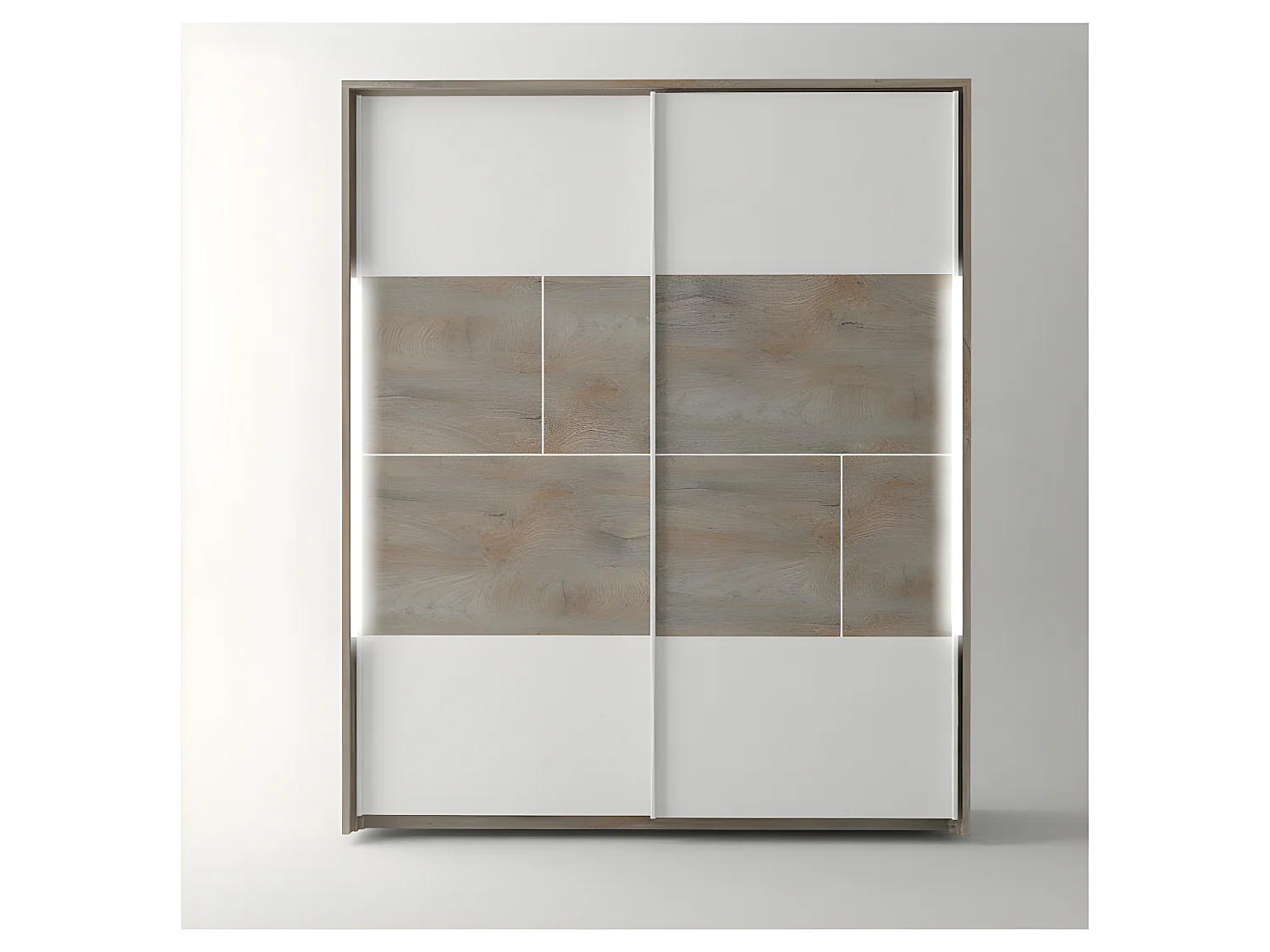 Armoire 2 portes coulissantes à LEDs Chêne délavé/Blanc mat - FLORINE