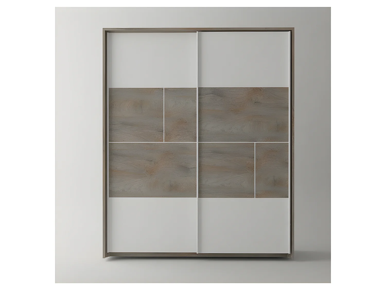 Armoire 2 portes coulissantes à LEDs Chêne délavé/Blanc mat - FLORINE