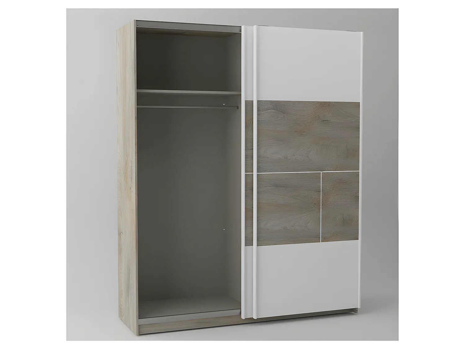 Armoire 2 portes coulissantes à LEDs Chêne délavé/Blanc mat - FLORINE