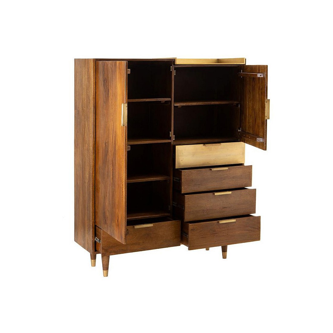 Armoire 2 portes 5 tiroirs Bois de manguier/Or NAK