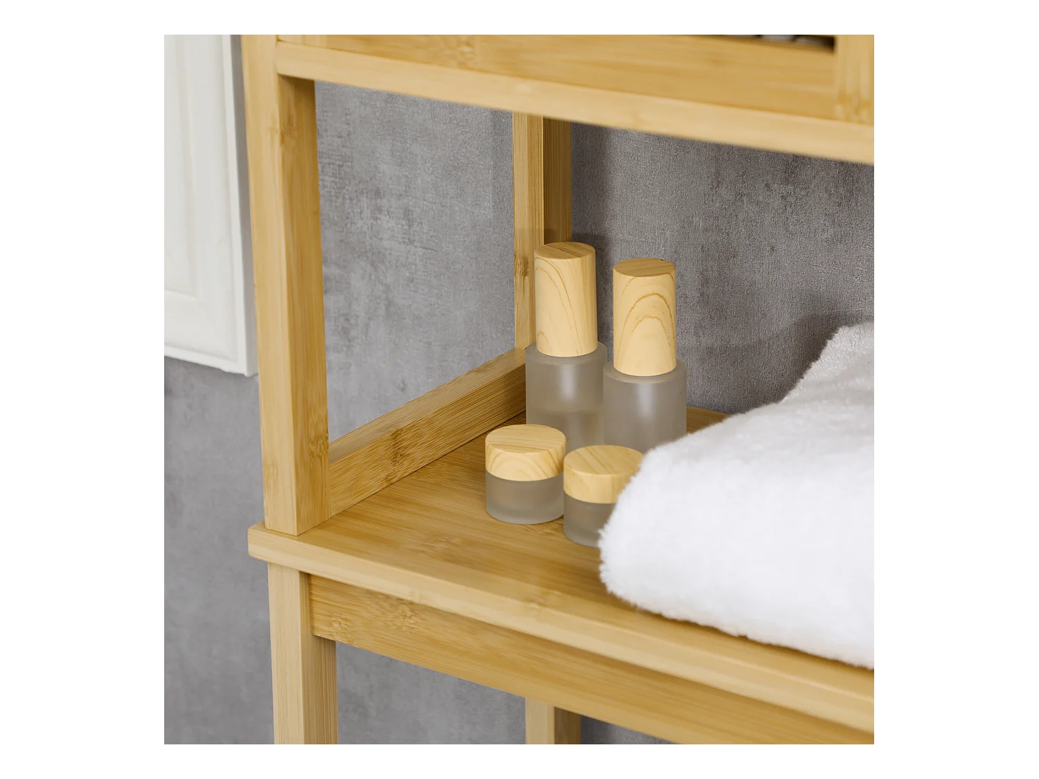 Meuble WC meuble dessus toilettes style cosy dim. 60L x 23l x 173H cm portes à lattes étagère bambou MDF aspect bois clair