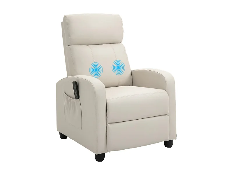 Fauteuil de relaxation et massage inclinaison dossier repose-pied réglable revêtement synthétique crème