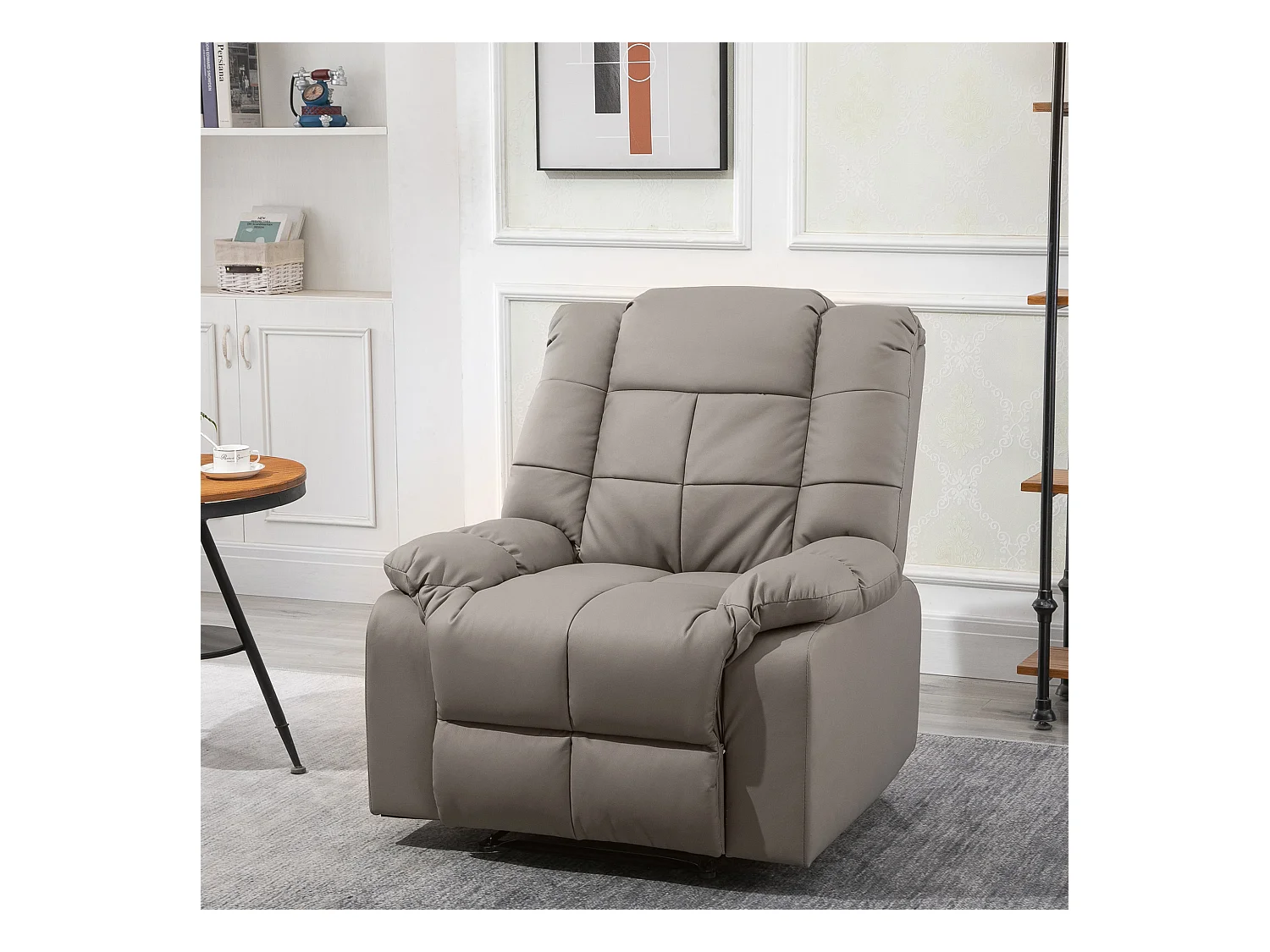 Fauteuil luxe de relaxation et massage inclinaison dossier repose-pied réglable revêtement synthétique gris